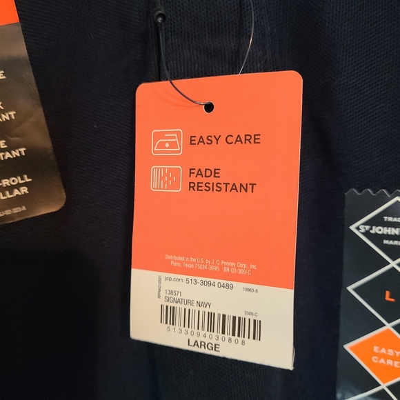 (846) St. John's Bay (NWT) Men's Classic Polo Shirt, Size: L Color: Navy Blue - Picture 8 of 8